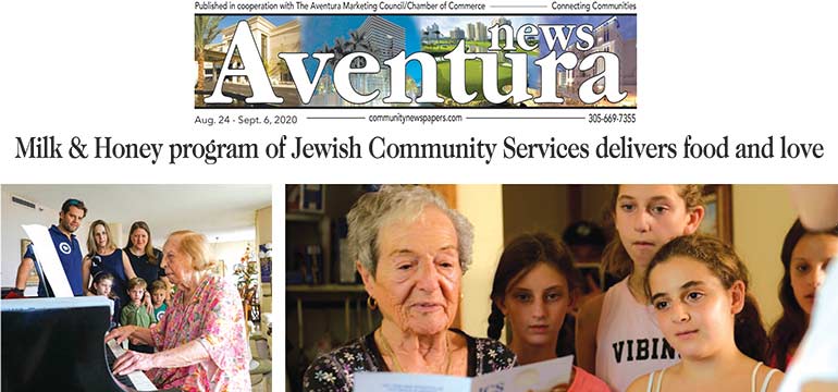 Aventura News. Milk & Honey program of Jewish Community Services delivers food and love. Image of people and elderly.