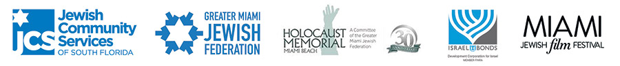JCS logo, GMJF logo, Holocaust Memorial logo, Israel Bonds logo, and Miami Jewish film Festival logo